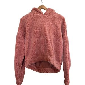 Sherpa dusty rose bear pullover cropped hoodie